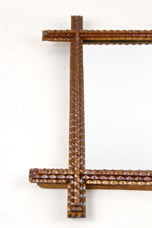 19TH CENTURY, AUSTRIA, RUSTIC TRAMP ART MIRROR, HAND CARVED, CIRCA 1880