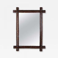 19TH CENTURY, AUSTRIA, TRAMP ART, RUSTIC WALL MIRROR, NOTCH CUT