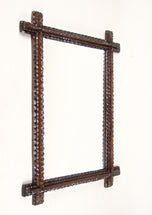 19TH CENTURY, AUSTRIA, TRAMP ART, RUSTIC WALL MIRROR, NOTCH CUT
