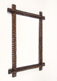 19TH CENTURY, AUSTRIA, TRAMP ART, RUSTIC WALL MIRROR, NOTCH CUT