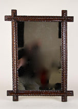 19TH CENTURY, AUSTRIA, TRAMP ART, RUSTIC WALL MIRROR, NOTCH CUT