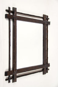 19TH CENTURY, AUSTRIA, RUSTIC BLACK FOREST MIRROR, HAND CARVED, CIRCA 1880