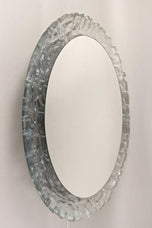 MID CENTURY, AUSTRIA, OVAL ACRYLIC WALL MIRROR, ILLUMINATED, 1970