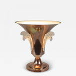 20TH CENTURY, FRANCE, ART DECO, COPPER TABLE LAMP, LALIQUE GLASS