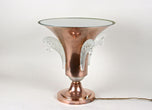 20TH CENTURY, FRANCE, ART DECO, COPPER TABLE LAMP, LALIQUE GLASS