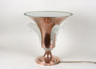 20TH CENTURY, FRANCE, ART DECO, COPPER TABLE LAMP, LALIQUE GLASS