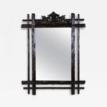 19TH CENTURY, AUSTRIA, BLACK FOREST WALL MIRROR, RUSTIC, COAT OF ARMS