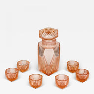 20TH CENTURY, ART DECO, GLASS DECANTER SET, CORAL COLORED