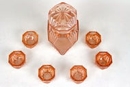 20TH CENTURY, ART DECO, GLASS DECANTER SET, CORAL COLORED