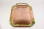 20TH CENTURY, ART NOUVEAU, COPPER SERVING TRAY, GILT BRASS HANDLES