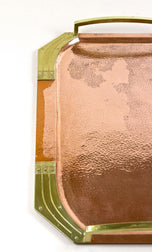 20TH CENTURY, ART NOUVEAU, COPPER SERVING TRAY, GILT BRASS HANDLES