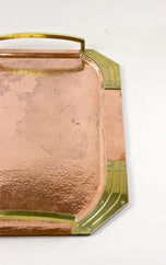 20TH CENTURY, ART NOUVEAU, COPPER SERVING TRAY, GILT BRASS HANDLES