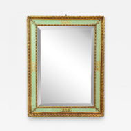 GILT,MID CENTURY,VENETIAN WALL MIRROR,TURQUOISE PATTERN,IT,CA 1960