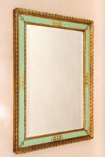 GILT,MID CENTURY,VENETIAN WALL MIRROR,TURQUOISE PATTERN,IT,CA 1960