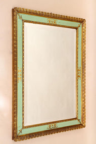 GILT,MID CENTURY,VENETIAN WALL MIRROR,TURQUOISE PATTERN,IT,CA 1960
