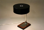 20TH CENTURY, AUSTRIA, CHROMED TABLE LAMP, BLACK METAL LAMP SHADE, CIRCA 1950