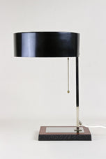 20TH CENTURY, AUSTRIA, CHROMED TABLE LAMP, BLACK METAL LAMP SHADE, CIRCA 1950