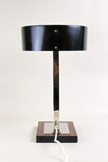 20TH CENTURY, AUSTRIA, CHROMED TABLE LAMP, BLACK METAL LAMP SHADE, CIRCA 1950