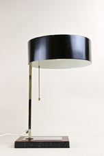 20TH CENTURY, AUSTRIA, CHROMED TABLE LAMP, BLACK METAL LAMP SHADE, CIRCA 1950