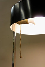 20TH CENTURY, AUSTRIA, CHROMED TABLE LAMP, BLACK METAL LAMP SHADE, CIRCA 1950
