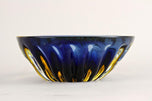 MID CENTURY, ITALY, MURANO GLASS BOWL, DARK BLUE, AMBER, CA 1960