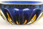 MID CENTURY, ITALY, MURANO GLASS BOWL, DARK BLUE, AMBER, CA 1960
