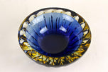 MID CENTURY, ITALY, MURANO GLASS BOWL, DARK BLUE, AMBER, CA 1960