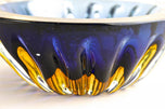 MID CENTURY, ITALY, MURANO GLASS BOWL, DARK BLUE, AMBER, CA 1960