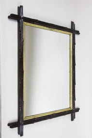 19TH CENTURY, AUSTRIA, BLACK FOREST RUSTIC MIRROR, GILT BARS