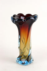 20TH CENTURY, ITALY, MURANO GLASS VASE, AMBER, DARK RED, BLUE