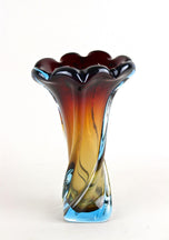 20TH CENTURY, ITALY, MURANO GLASS VASE, AMBER, DARK RED, BLUE