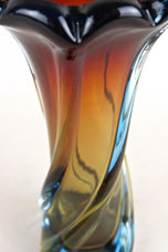 20TH CENTURY, ITALY, MURANO GLASS VASE, AMBER, DARK RED, BLUE
