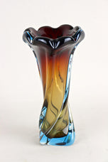 20TH CENTURY, ITALY, MURANO GLASS VASE, AMBER, DARK RED, BLUE