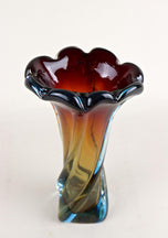 20TH CENTURY, ITALY, MURANO GLASS VASE, AMBER, DARK RED, BLUE