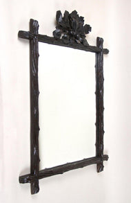 19TH CENTURY, AUSTRIA, RUSTIC BLACK FOREST WALL MIRROR, OAK LEAVES, ACORNS
