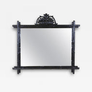 19TH CENTURY, AUSTRIA, BLACK FOREST RUSTIC WALL MIRROR, OAK LEAVES