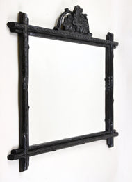 19TH CENTURY, AUSTRIA, BLACK FOREST RUSTIC WALL MIRROR, OAK LEAVES