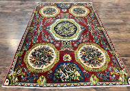 1930S PERSIAN BAKHTIARI RUG 5X8, WOOL HAND KNOTTED ANTIQUE CARPET, RED, FLORAL ORIENTAL RUG, 5X8 MEDIUM SIZED RUG