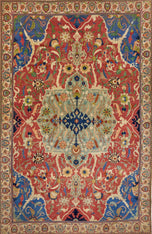 1950S PERSIAN KASHAN RUG 4X7 - RED, NAVY BLUE - WOOL