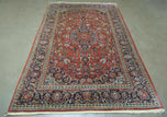 1950S PERSIAN KASHAN RUG 4X7 - RED, NAVY BLUE - WOOL