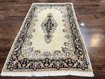 1940S PERSIAN KIRMAN RUG 4X7, WOOL HAND KNOTTED ANTIQUE CARPET, BEIGE, SEMI OPEN FIELD MEDALLION RUG, TRADITIONAL HANDMADE ORIENTAL RUG