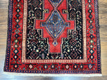 1950S PERSIAN KURDISH SENNEH RUNNER RUG 3X9, RED NAVY BLUE, MEDALLIONS WOOL TRIBAL RUNNER FOR KITCHEN/HALLWAY 9FT ANTIQUE HANDMADE ORIENTAL RUNNER