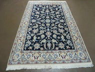 1960S PERSIAN NAIN RUG 4X7 - NAVY BLUE, IVORY - WOOL, SILK HIGHLIGHTS