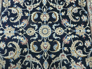1960S PERSIAN NAIN RUG 4X7 - NAVY BLUE, IVORY - WOOL, SILK HIGHLIGHTS