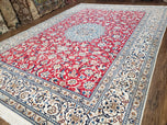1960S PERSIAN NAIN RUG 8X12, RED AND IVORY, SIGNED - RED, IVORY, LIGHT BLUE - LUXURIOUS
