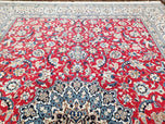1960S PERSIAN NAIN RUG 8X12, RED AND IVORY, SIGNED - RED, IVORY, LIGHT BLUE - LUXURIOUS