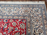 1960S PERSIAN NAIN RUG 8X12, RED AND IVORY, SIGNED - RED, IVORY, LIGHT BLUE - LUXURIOUS
