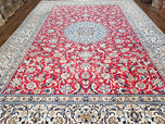 1960S PERSIAN NAIN RUG 8X12, RED AND IVORY, SIGNED - RED, IVORY, LIGHT BLUE - LUXURIOUS