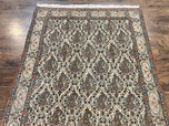 1950S PERSIAN QUM RUG 5X6, CREAM WOOL HAND KNOTTED CARPET, REPEATED BOTEH PAISELY DESIGN, SEMI ANTIQUE VINTAGE RUG, VERY FINE WEAVE 5X6 RUG
