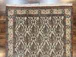 1950S PERSIAN QUM RUG 5X6, CREAM WOOL HAND KNOTTED CARPET, REPEATED BOTEH PAISELY DESIGN, SEMI ANTIQUE VINTAGE RUG, VERY FINE WEAVE 5X6 RUG